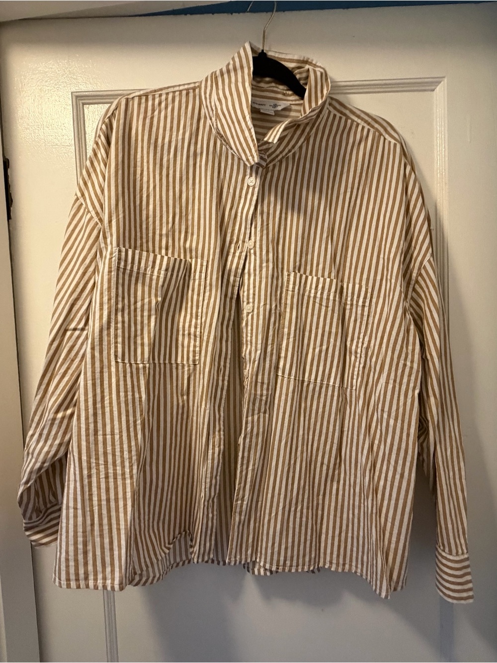 Old Navy The Boyfriend Shirt Beige and White Stripes